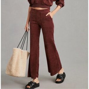 ANTHROPOLOGIE x DAILY PRACTICE Velour Corduroy Flare Pants Brown Sz XS Lounge